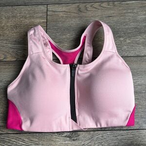 Nike Dri Fit High Support Padded Cups Front Zip Sports Bra Pink Sz XS